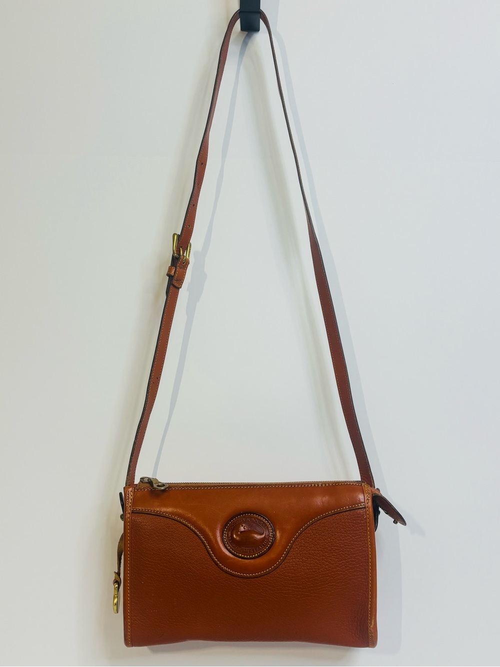 Vintage Dooney & Bourke Chestnut Brown Leather Crossbody with Brass Hardware